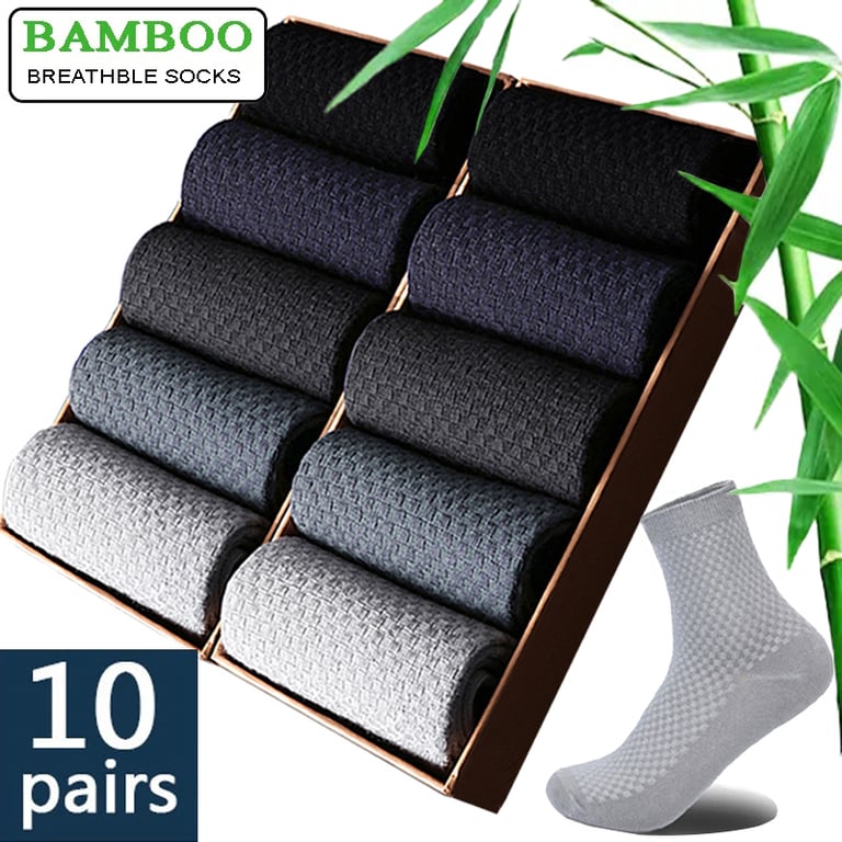 Premium Bamboo Fiber Compression Socks for Men - Pack of 10 Pairs, Black Color, Business Casual Design, Size 42-45 - Moisture-Wicking, Breathable, Durable, Compression Technology, Improved Blood Circulation, Gift for Men, Long-Lasting Wear, Reinforced Stitching