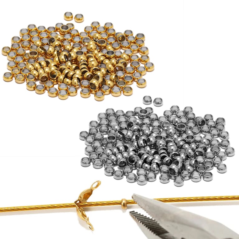 100-Piece Stainless Steel Crimp End Beads Set for DIY Jewelry Making - Durable Ball Crimp Design in Various Sizes (1.5mm-4mm) - Professional Finish for Polished Look - Secure Closure Spacer Beads Kit for Handmade Gifts and Personal Use
