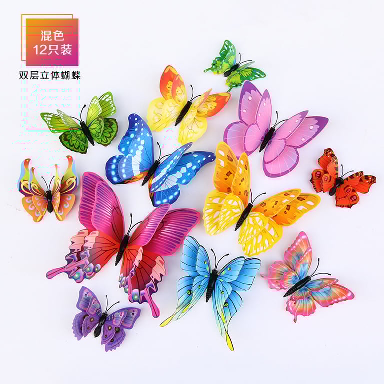 3D Butterfly Wall Stickers with Vibrant Colors for Wedding Decorations - Durable PVC Material, Easy to Apply and Remove, Versatile Use as Fridge Magnets or Decals - Beautiful and Colorful Design for Customized Decor and Cheerful Atmosphere