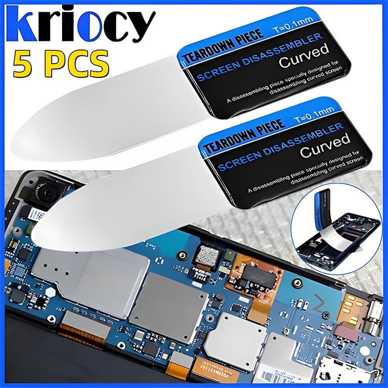 Ultra Thin Flexible Curved LCD Screen Spudger Pry Card Tools Set of 5 - Durable Steel Metal Construction for Precision Disassembly of Mobile Phones and Electronics - Professional Grade Instruments for Technicians and DIY Enthusiasts