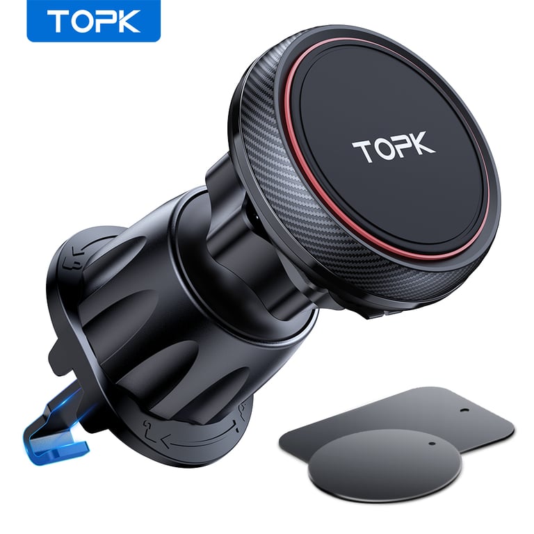 TOPK Magnetic Car Phone Mount with 6 N52 Magnets for Strong Grip, Universal Compatibility for iPhone 15, Air Vent Mounting, 360-Degree Rotation, Durable Construction - Hands-Free Phone Holder for Secure Driving and Convenient Access to Navigation and Music