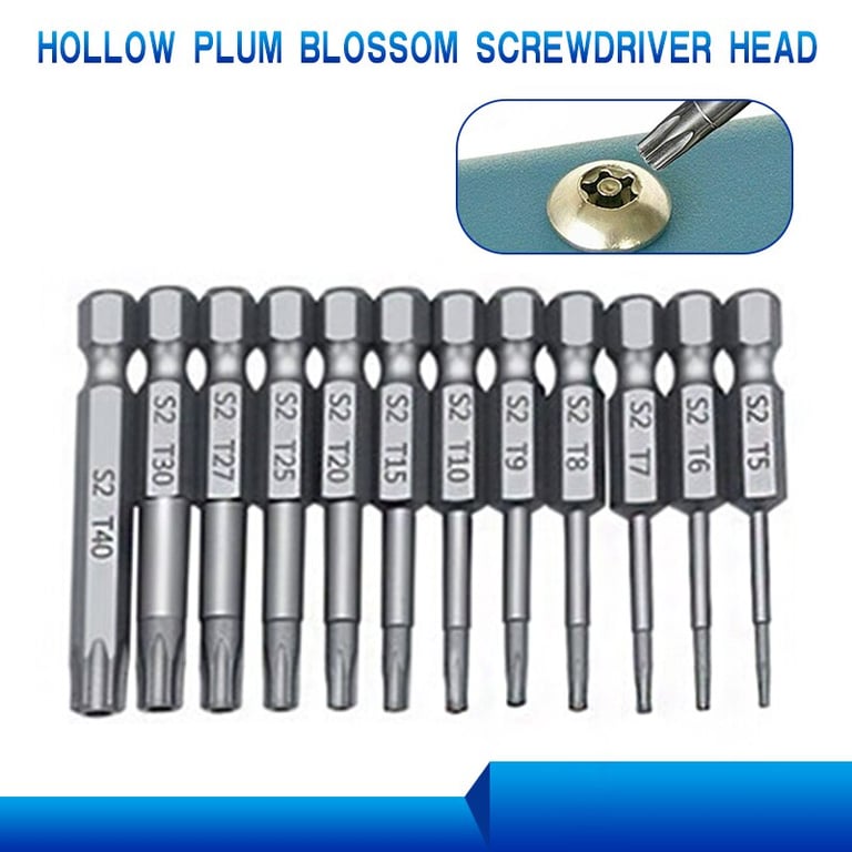Durable S2 Steel Hollow Plum Blossom Screwdriver Bit Set - 12 Pcs 50mm Long Hexagonal Handle Ergonomic Design for Electric Drills - Compact Case for Convenient Storage and Transport - Ideal for Professionals and DIY Enthusiasts