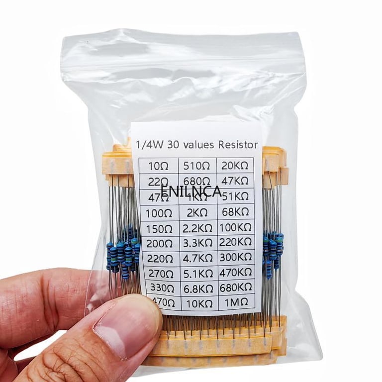600-Piece High-Quality Metal Film Resistor Kit - 1/4W, 1% Tolerance, Assorted Values 1K ohm to 1M ohm - Ideal for Electronic Projects, Circuit Prototyping, DIY Electronics - Durable and Reliable - Conveniently Organized for Easy Access and Storage