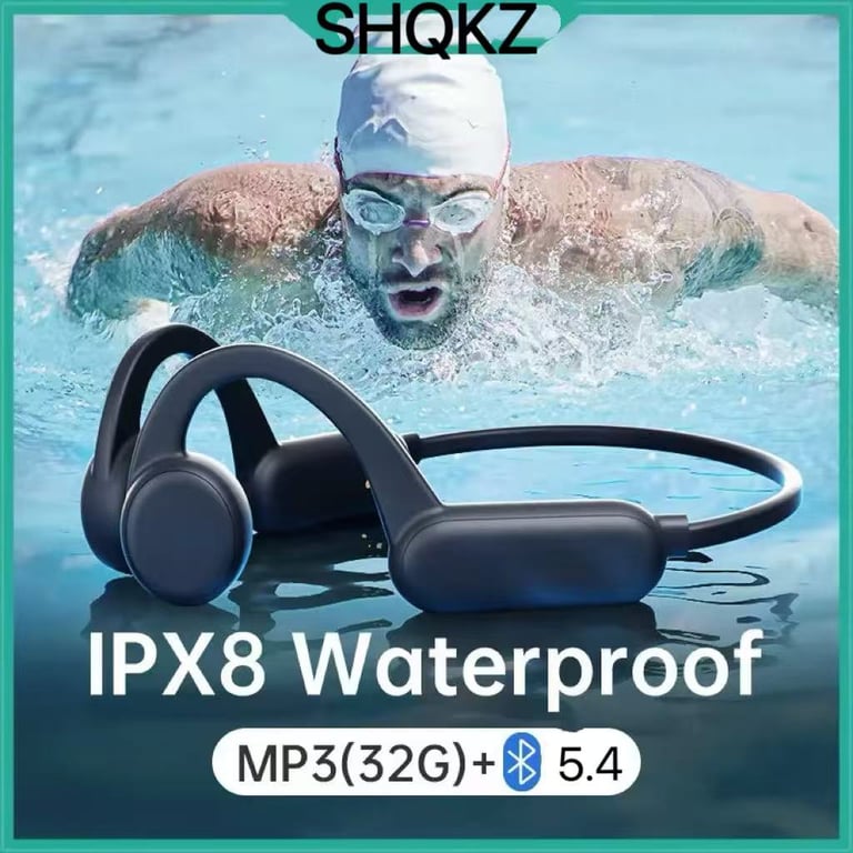 Waterproof Bone Conduction Wireless Earphones with 32GB RAM Mp3 Music Storage, Bluetooth Connectivity, and Built-in Microphone - Perfect for Swimming and Exercise, IPX8 Rated for Submersion Up to 2 Meters Deep, Advanced Technology for Safety and Convenience