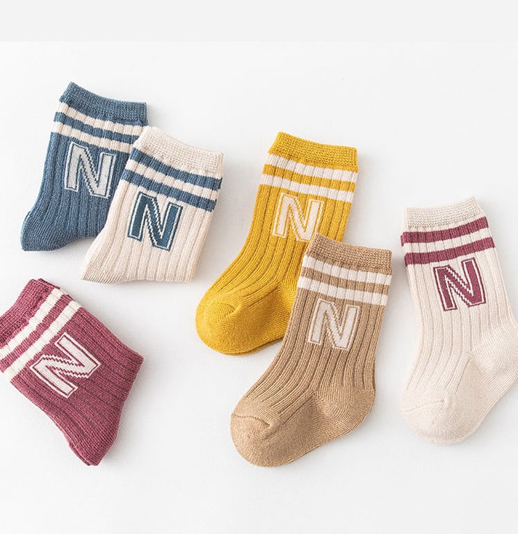 Soft Cotton Baby Socks with Adorable Letter Design for Boys and Girls - Long Length for Extra Coverage and Warmth - Fashionable and Casual Toddler Accessory for Everyday Wear - Cute and Practical Infant Socks to Keep Feet Warm and Snug