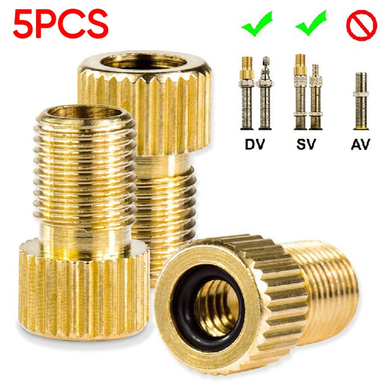 Durable 5PC F/V to A/V Presta to Schrader Valve Conversion Adapter - Easy Install Bike Valve Converter for Quick Inflation - Portable Golden French Valve Adapter for Versatile Compatibility with Various Bicycle Tires