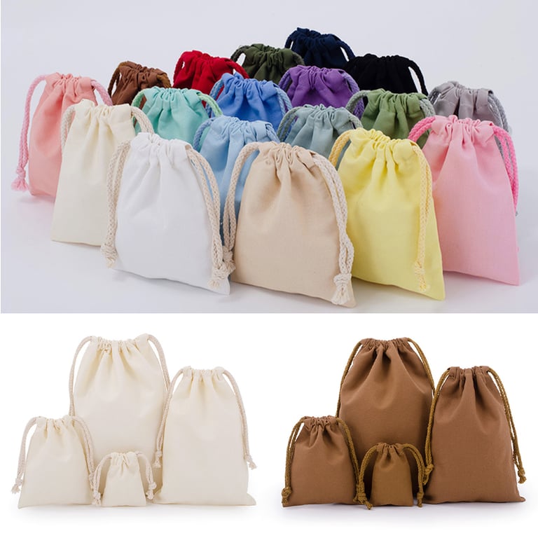 Premium White Canvas Cotton Drawstring Storage Bags - Durable, Reusable, Eco-Friendly Organizers for Jewelry, Candy, Toys, and Accessories - Set of Various Sizes - Dustproof, Elegant Gift Packaging - Long-Lasting, Versatile Home Storage Solution