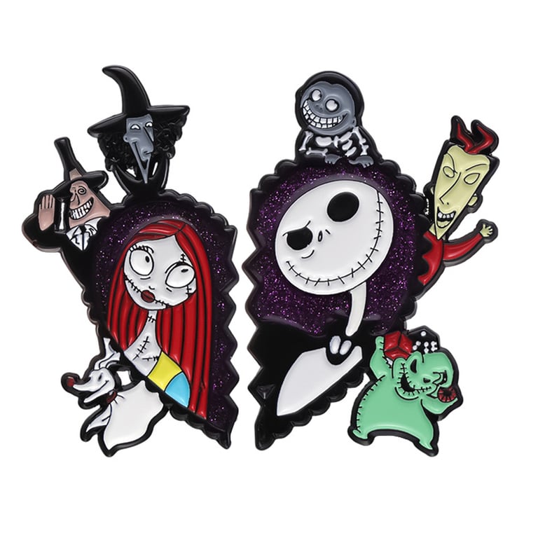 Set of 2 Nightmare Before Christmas Enamel Brooches - Durable Metal & Enamel Pins for Halloween & Everyday Wear - Spooky Yet Stylish Fashion Accessories - Perfect Gift Idea for Movie Fans - Versatile Usage on Clothes, Backpacks, Hats - Long-Lasting Quality & Vibrant Colors