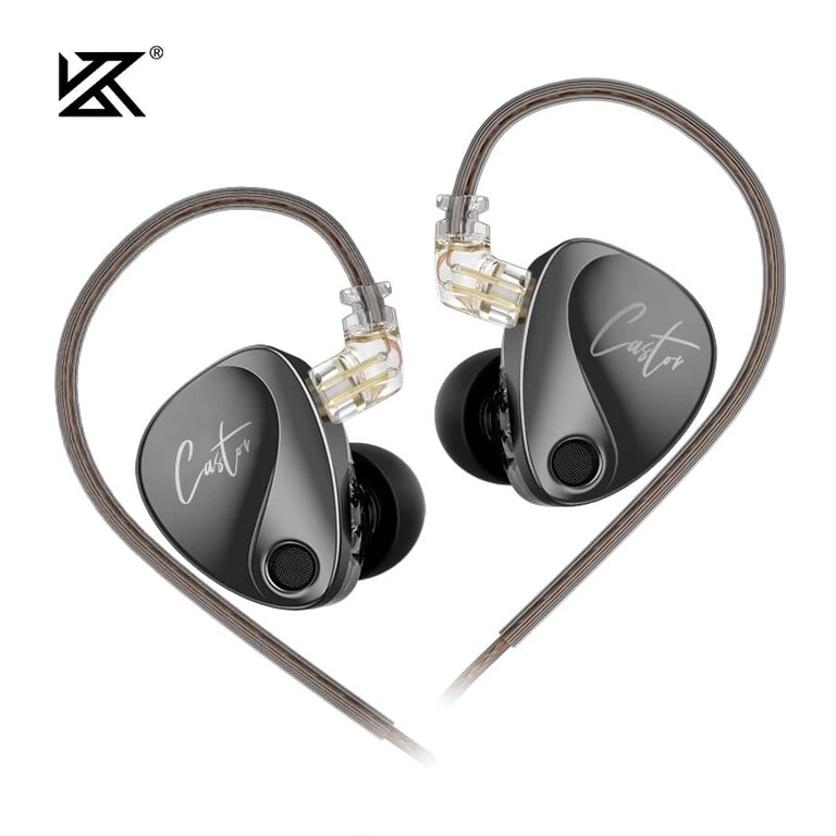 KZ Castor In Ear HiFi Earphone with 2DD Dynamic High-End Tunable Balanced Armature Design for Rich Bass, Clear Mids, and Crisp Highs - Ergonomic Noise Cancelling Earbuds with Detachable Cable for Comfort and Durability - Professional Monitoring Earphones with Wide Compatibility and Hands-Free Control