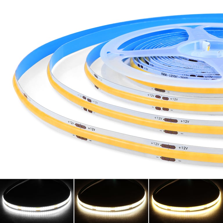 High Density Flexible LED Strip Lights with Dimmable Feature and Multiple Color Temperatures - 12V/24V Operation for Residential, Commercial, and Automotive Applications - FOB and COB Technology for Enhanced Performance and Durability