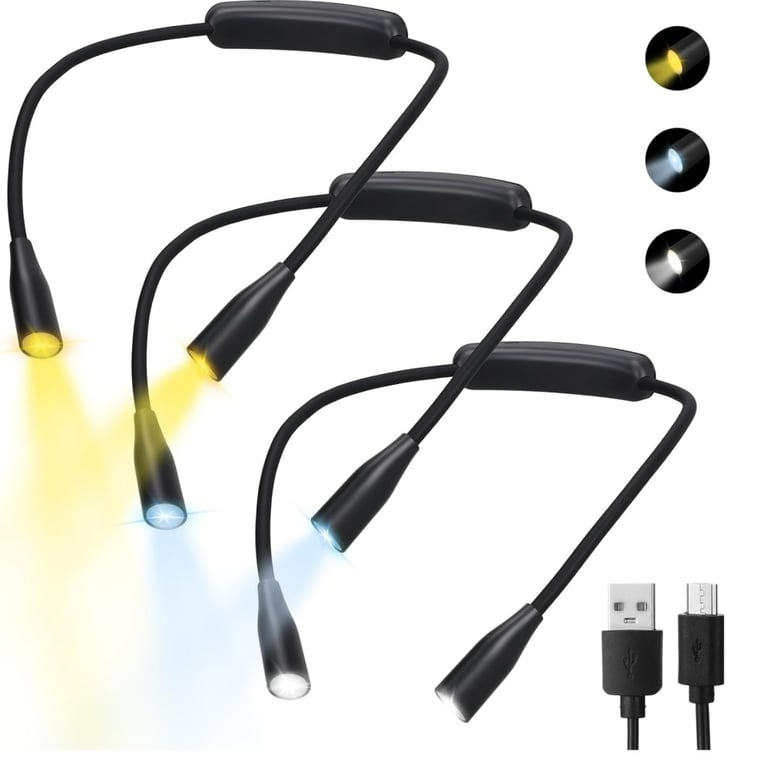 Adjustable LED Neck Reading Light with Three Color Options, Nine Brightness Levels, Long-Lasting Rechargeable Battery - Compact and Portable for Avid Readers and Travelers