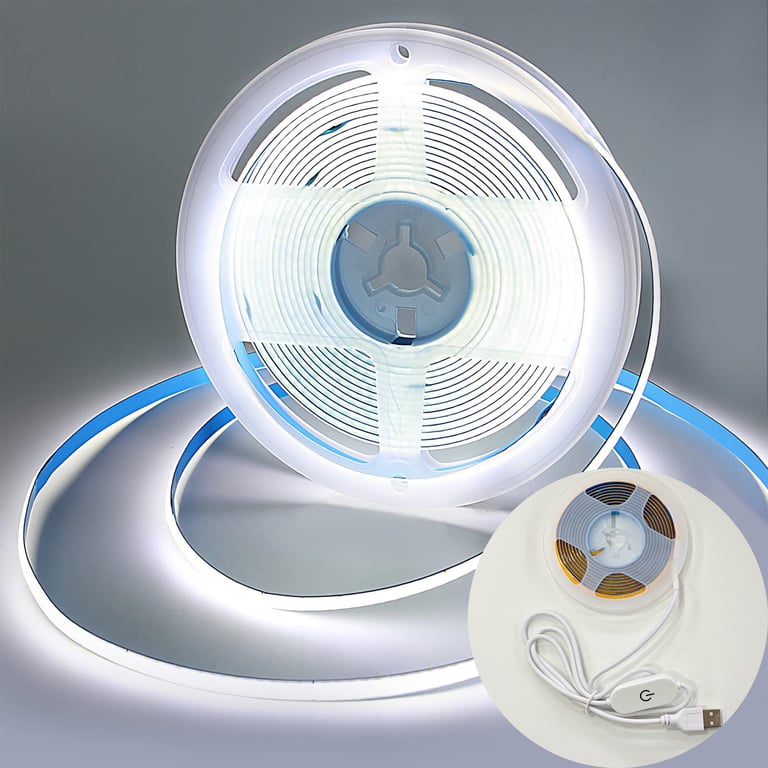 High-Quality COB LED Strip Light with Touch Sensor Dimmable Feature - USB Powered, 320 LEDs per Meter, Flexible Ribbon Tape Design - Easy to Install for TV Backlighting, Mirror Lighting, Kitchen Room Illumination - Energy-Efficient and Eco-Friendly Long-Lasting Performance