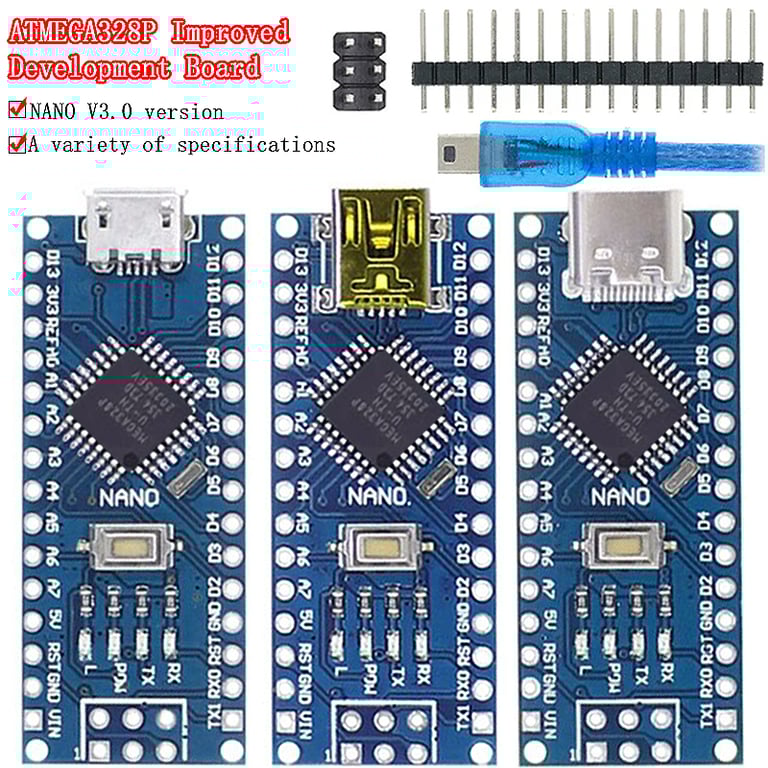 Mini Size Nano 3.0 Board with Type-C/Micro USB Compatibility, CH340 USB Driver, Bootloader Compatible, and 16Mhz ATMEGA328P for Arduino Projects in Limited Space or Portable Applications