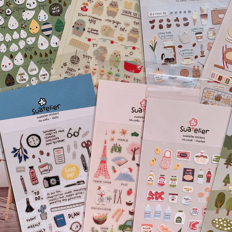 Suatelier Premium Quality Fresh Flower and Food Stickers - Imported from South Korea - Cartoon Aesthetic for DIY Stationery Decoration - Perfect Gift for Aesthetic Aficionados - High-Quality Unique Designs for Scrapbooking, Journaling, and More