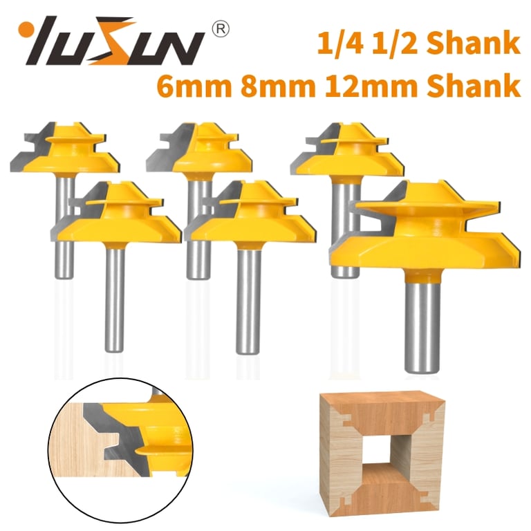 YUSUN 1PC 45° Degree Lock Miter Router Bit - Premium Carbide Steel Woodworking Tool for Precise Joints, Cabinets, Frames, and Boxes - Smooth Cutting Performance, Universal Compatibility with 1/2 Inch Shank - Easy to Use for Professional Results