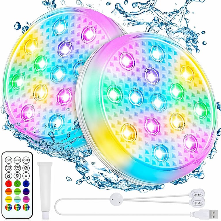 Rechargeable Underwater Submersible Pool Lights with Remote Control - Super Bright LED Floating Lights for Hot Tub, Bath - Waterproof IP68 Design, Long-Lasting Rechargeable Battery - Colorful Lighting Effects, Floating Design for Pool Decor