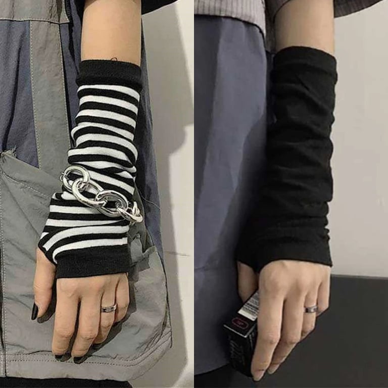 Punk-Inspired Fingerless Gloves with Elbow Length Cuffs - Unisex Hip-Hop Arm Warmers for Winter - Stylish and Functional Stretchy Mittens for Outdoor Activities and Fashion - Trendy Punk Design for Men and Women - Versatile and Comfortable Arm Sleeves for Winter Wardrobe