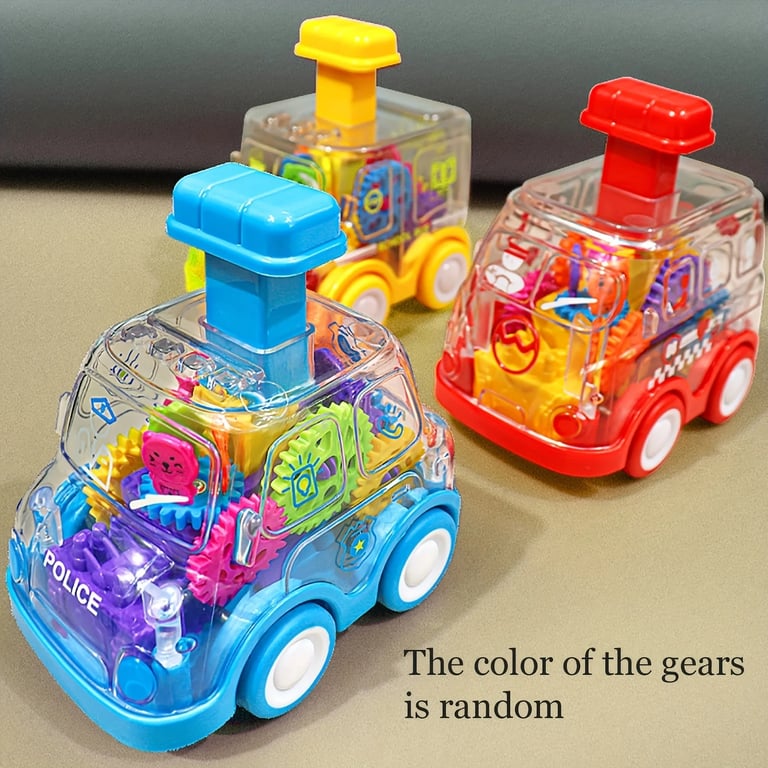 Interactive Baby Toy Cartoon Press Gear Car with Pull-Back Mechanism, Transparent Body, and Inertia Rebound Action - Educational and Fun Birthday Gift for Boys and Girls Aged 3 and Above - Promotes Fine Motor Skills, Hand-Eye Coordination, and Cognitive Development
