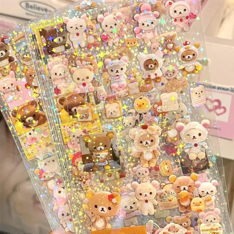 Adorable Cartoon Characters Die-Cut Stickers Set - Hello Kitty, Rilakkuma, KT Cat - High-Quality Flashing Laser Effect - Versatile Use for Notebooks, Laptops, and More - Gift-Worthy Packaging - Collectible and Fun Anime Designs for Personalized Items