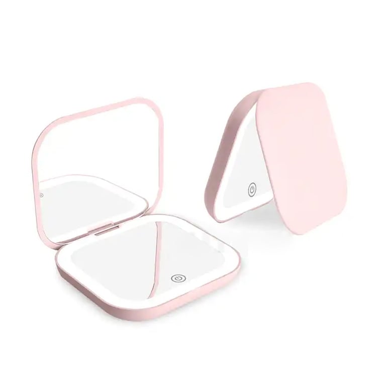 Compact Mini LED Cosmetic Mirror with 2X Magnification and Folding Design - Portable Lighted Makeup Mirror for Travel, Everyday Use - Battery Powered Vanity Mirror - Perfect Gift for Makeup Lovers and Grooming Enthusiasts