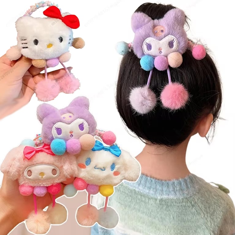 Adorable Sanrio Plush Elastic Hair Bands Set for Girls - Hello Kitty, My Melody, Little Twin Stars - Soft and Gentle Hair Ties Prevent Breakage - Stretchy and Durable Bands for Different Hair Types - Versatile Accessories for Ponytails, Braids - Perfect Gift for Young Girls