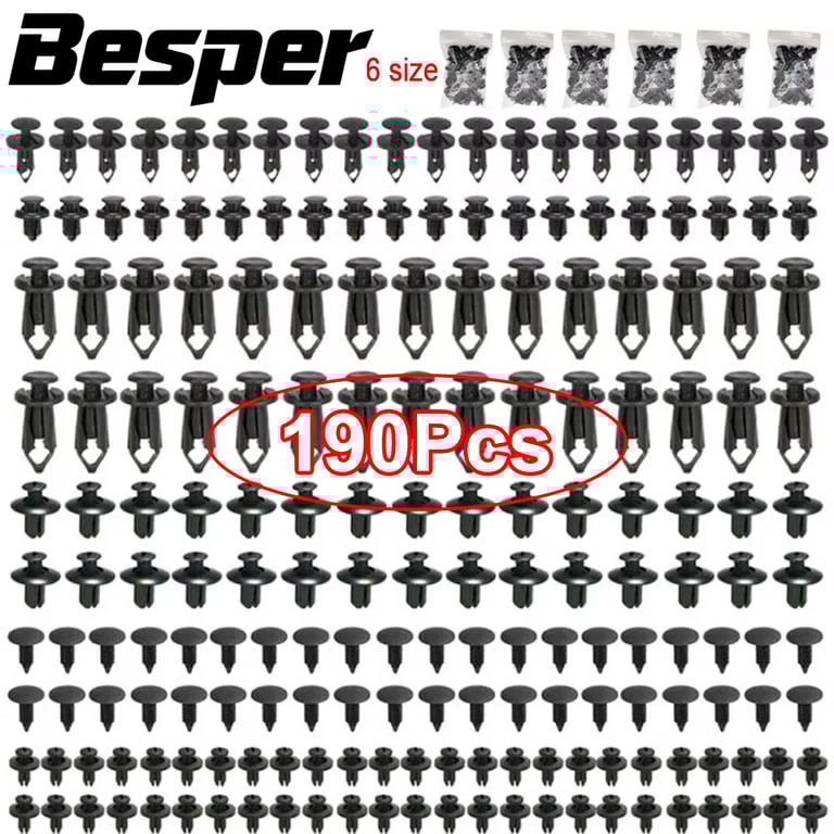 190pcs Car Retainer Clips Kit - 6 Sizes of Durable Plastic Fasteners for Automotive Trim Panels, Bumpers, Easy Installation & Removal, Organized Storage Box, Wide Application for DIY Repairs & Maintenance, Ideal for Car Enthusiasts & Mechanics