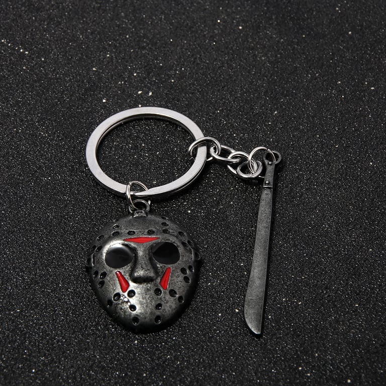 Jason Hockey Mask and Knife Horror Movie Keychain - Durable Metal Replica for Halloween Enthusiasts - Spooky Gift for Fans - Compact and Portable Accessory - Great Addition to Collection
