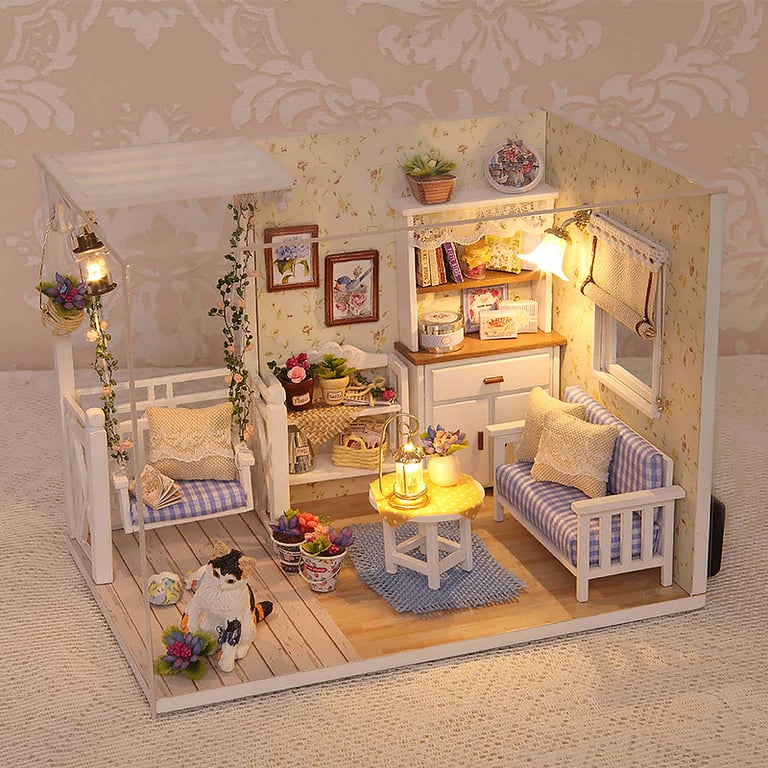 Charming Mini Doll House Kit with Kitten Theme, 3D Puzzle Assembly, Model Building, and Furniture Accessories - Ideal for Creative Room Decoration and Imaginative Play - Perfect Gift for Cat Lovers and Beginners and Experienced Builders - High-Quality Wooden Crafts with Detailed Instructions Included
