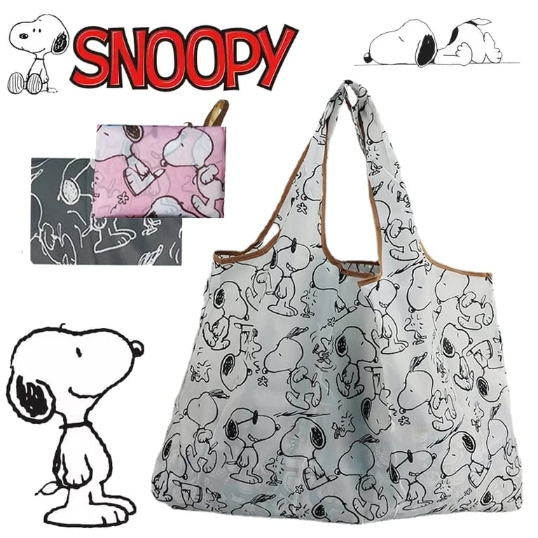 Snoopy Foldable Shopping Bag - Durable Nylon & Waterproof Polyester Tote for Groceries & Everyday Essentials - Portable & Reusable Eco-Friendly Handbag with Shoulder Strap - Compact & Spacious Women's Bag for Shopping & Travel