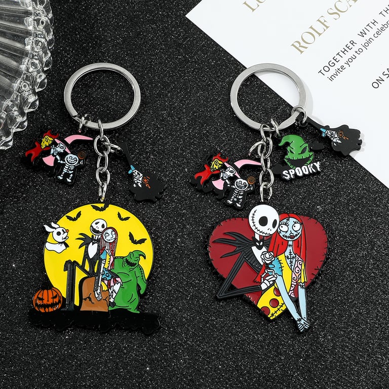 Nightmare Before Christmas Sally and Jack Skellington Couple Keychain - Premium Metal Alloy Design for Halloween - Durable and Stylish Accessory for Key Ring - Perfect Gift for Couples and Fans of the Movie - Symbol of Love and Unity