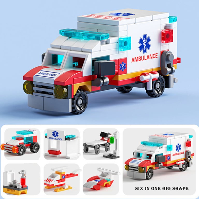 City Rescue Building Block Set with Ambulance, Escort Car, Helicopter, Paramedic, Doctor, and Mini Loader Truck - Realistic Design, High-Quality Bricks, Educational Toy - Perfect for Urban Landscapes, Great Gift Idea for Kids who Love Vehicles and Construction Toys