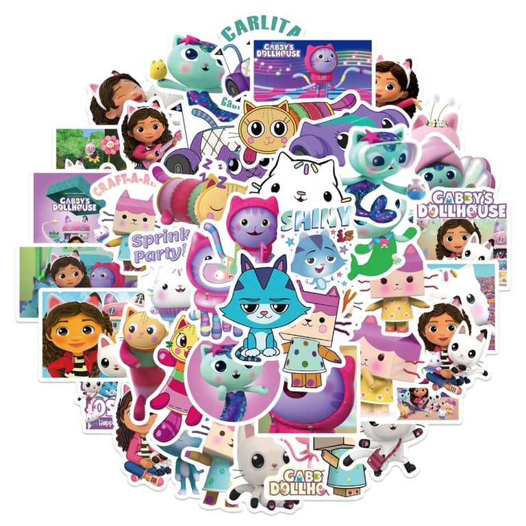 50PCS New Gabby Dollhouse Cartoon Stickers - Waterproof PVC Material, Vibrant Designs, Easy Application, Wide Application, Graffiti Style - for Cars, Luggage, Guitars, Laptops, Skateboards, Water Bottles - Adorable Characters, Long-Lasting, Customizable, Eye-Catching, Unique Style