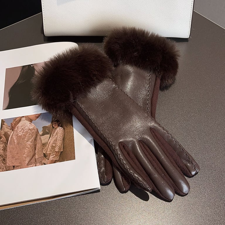 Women's PU Leather Gloves with Faux Fur Trim Cuff - Stylish Winter Accessories for Parties and Special Occasions - Premium Material, Thermal Lining, Comfortable Fit - Versatile and Elegant Handwear for Everyday and Formal Wear - Thoughtful Gift Idea for Winter Season