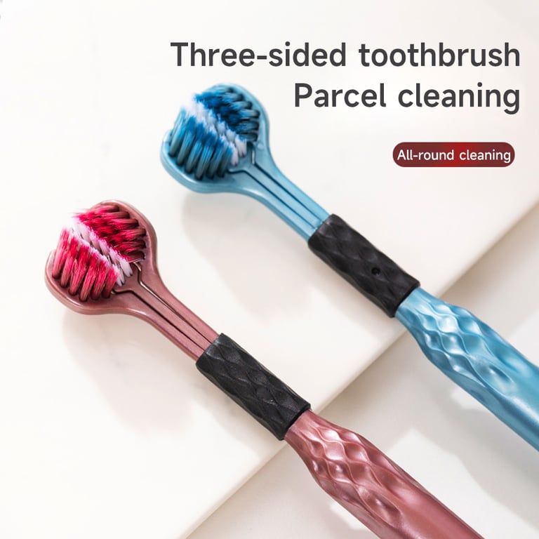 Comprehensive 3-Sided Toothbrush with Ideal Angle Design and Tongue Coating Brush - 2-Pack of Soft Bristle Brushes for Gentle Cleaning and Fresh Breath - Reach All Sides Simultaneously, Remove Plaque and Debris, Ideal for Sensitive Teeth and Gums
