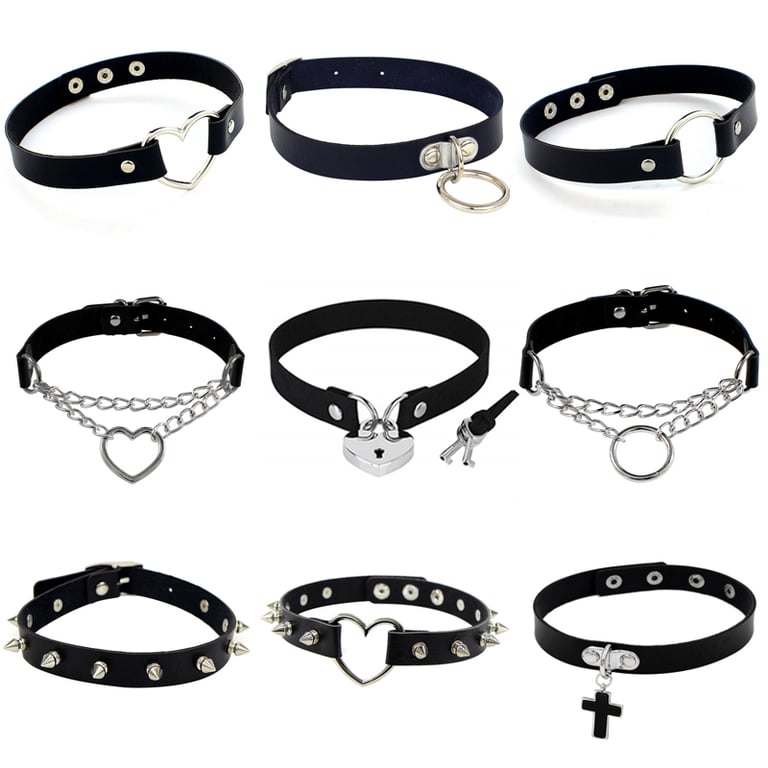Gothic Style PU Leather Choker Necklace with Heart Pendant and Spike Rivet Collar - Adjustable Punk Rock Statement Piece for Concerts and Parties - Durable Metal Spikes - Edgy Body Jewelry Gift Idea for Rock Fashion Lovers