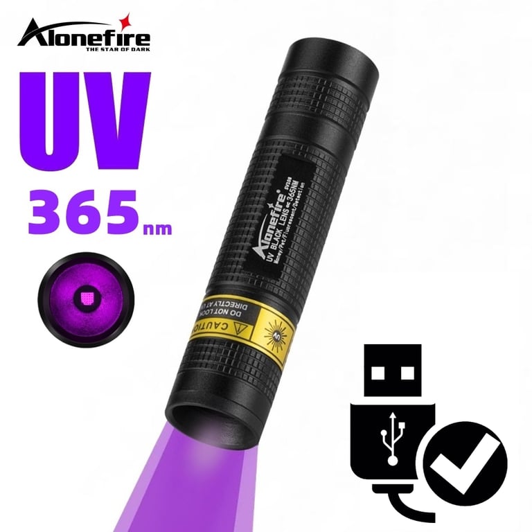 365nm Mini UV Led Blacklight Flashlight with USB Rechargeable Battery - Portable and Durable UV Light for Nail Lamp Curing, Pet Stain Detection, Counterfeit Money, Scorpion Hunting - Compact Size for Travel and Outdoor Use