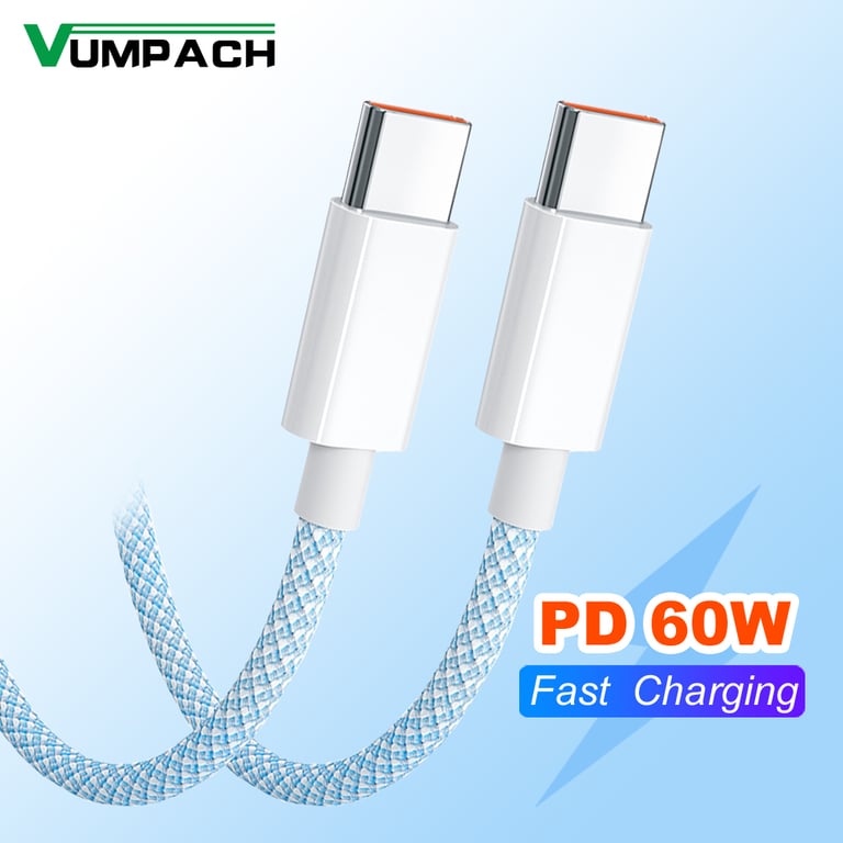 Premium USB Type C to Type C Cable 60W 6A Fast Charging Data Transfer for iPhone 15, 16, Samsung, Xiaomi - Universal Compatibility and Convenient Length for Seamless Connectivity