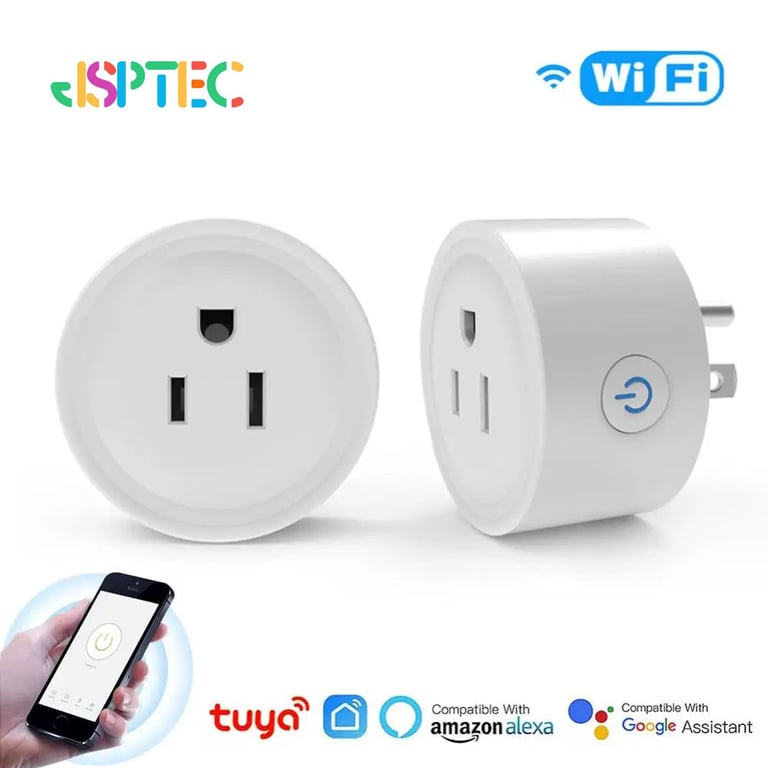 Tuya Smart Wifi Plug US Standard Wireless Outlet with Energy Monitoring and 10A Power Capacity - Remote Control for Home Appliances via Smartphone or Voice Commands with Alexa and Google Home - Compact Design for Easy Setup and Energy Savings