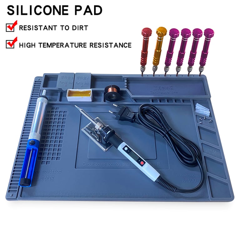Premium Silicone Soldering Mat Pad with Magnetic Heat Insulation - Heat-Resistant, Non-Toxic, Durable - Ideal for Soldering, Welding, Phone Repair, PC Repair - Lead-Free, Eco-Friendly - Portable and Easy to Clean - Stable Work Surface with Built-in Magnets for Small Parts