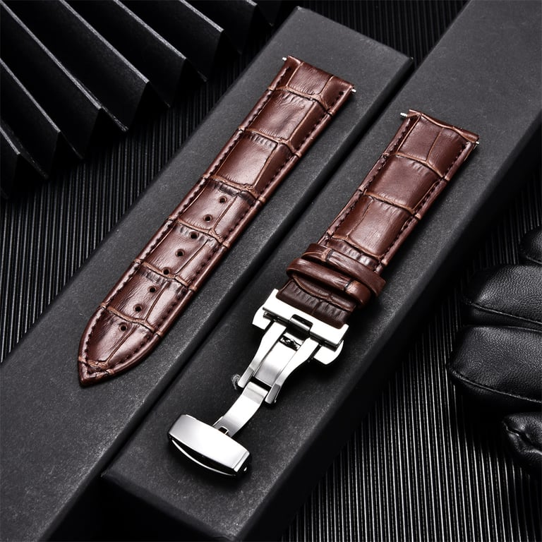 Premium Calfskin Leather Watchbands with Butterfly Buckle Closure - Versatile Sizing Options for Business Professionals and Watch Enthusiasts - Easy to Replace Watch Strap for Customizing Your Timepiece - Durable, Soft, and Elegant Replacement Band for Formal and Casual Wear