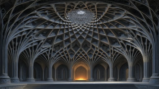 Parametric gothic vault with amber light through central oculus