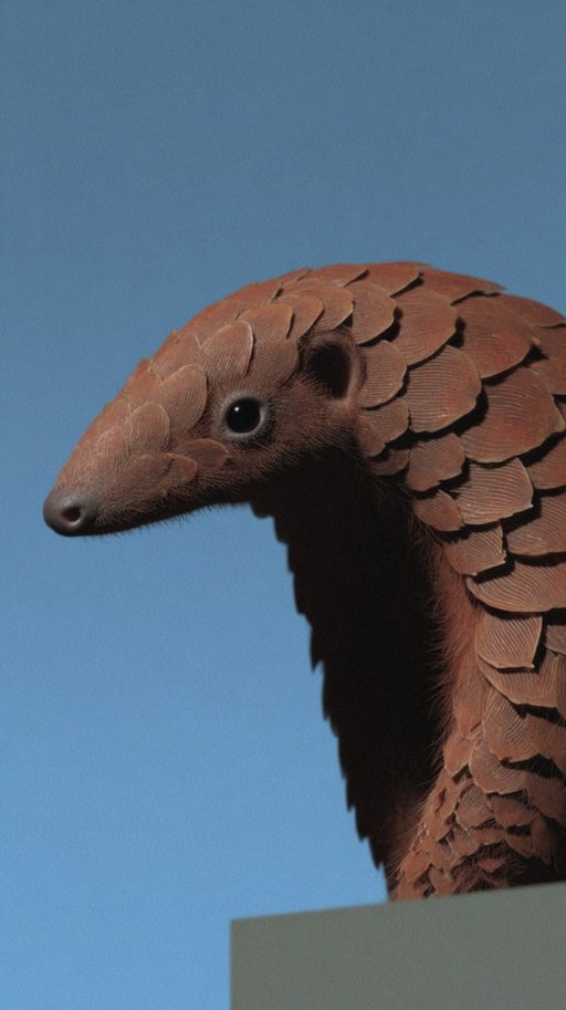 Pangolin profile showing keratin scales against blue background