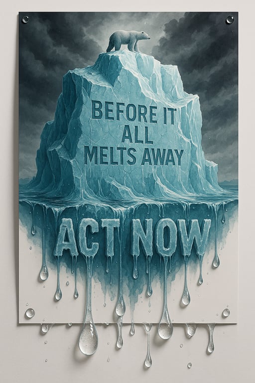 Poster of melting iceberg and polar bear silhouette