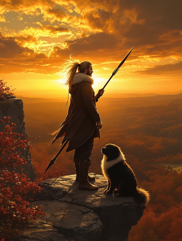 Autumn Harmony: A Hunter-Gatherer and His Pekingese