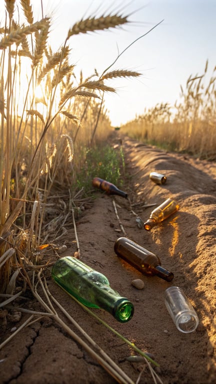 Golden Hour in Wheatfield with Glass Shards