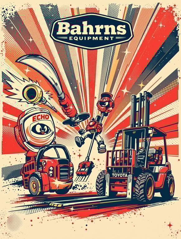 Vintage Cartoon Advertisement for Bahrns Equipment