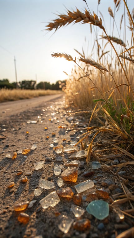 Gleaming Wheat Field with Glass Shards