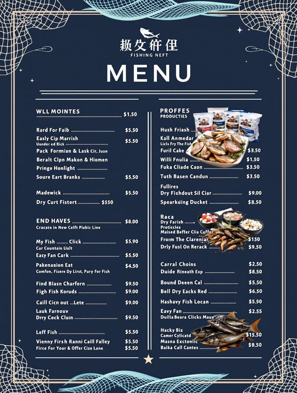 Professional Dry Fish Product Menu