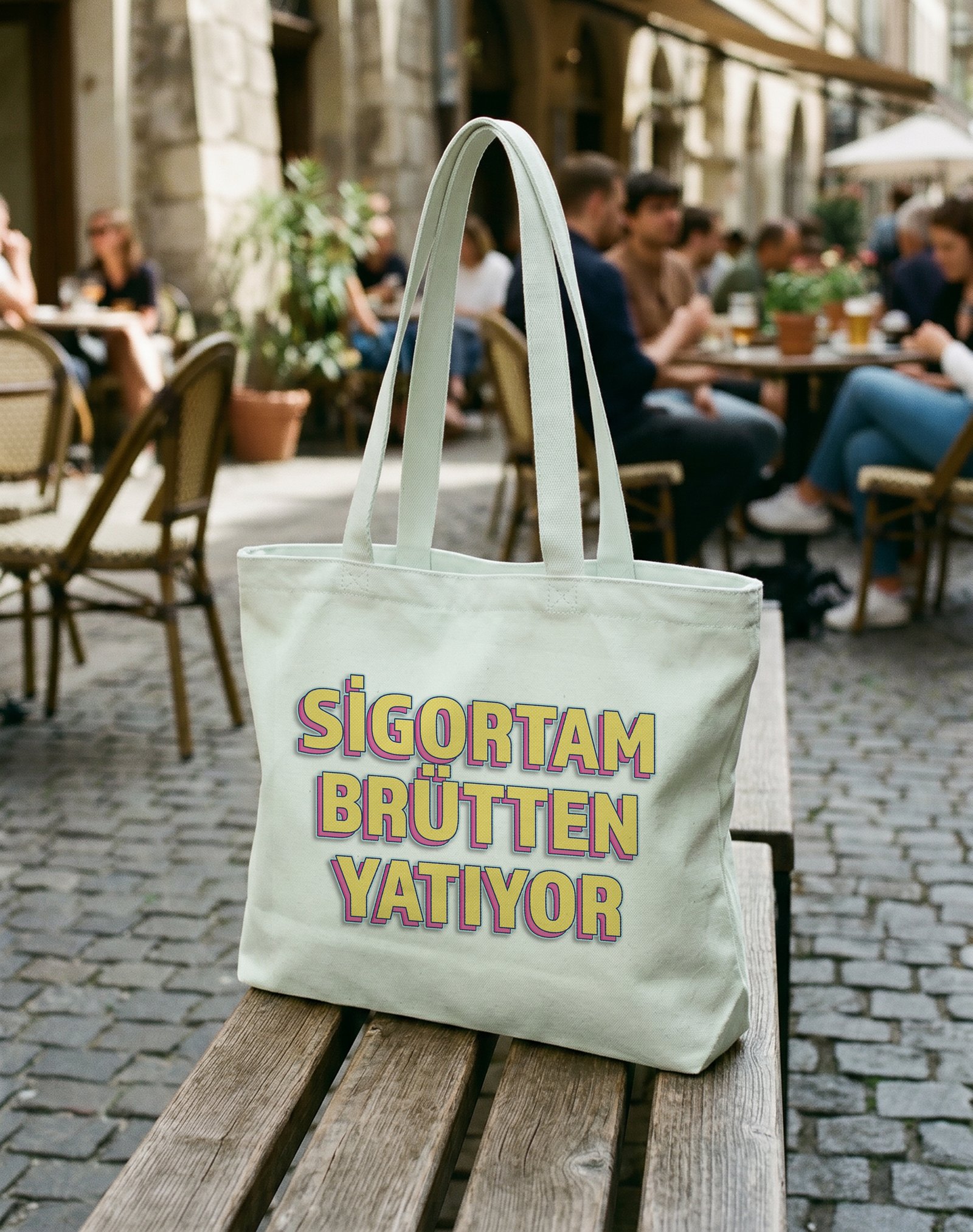 Sigortam Brütten Yatıyor Kanvas Astarlı Fermuarlı Omuz Çantası