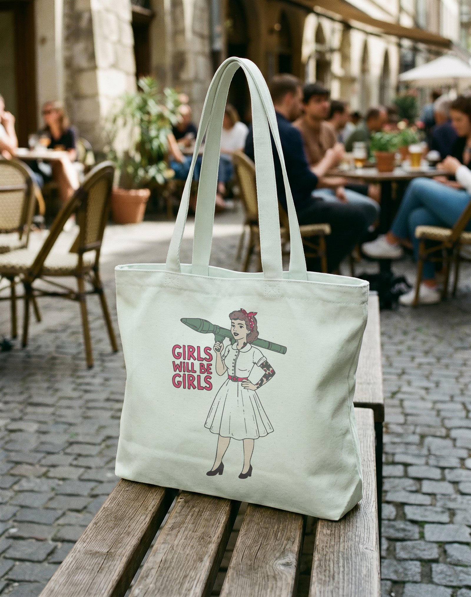 Girls Will be Girls Kanvas Astarlı Fermuarlı Omuz Çantası